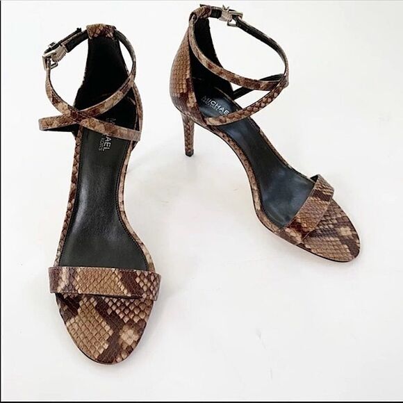 Michael KORS Mid Heel Ava Leather Snakeskin Sandal - Picture 3 of 10